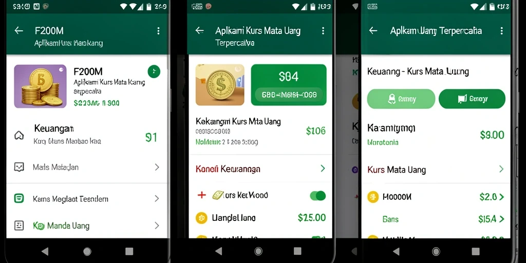 Screenshot antarmuka aplikasi F200M menunjukan nilai tukar mata uang terbaru.