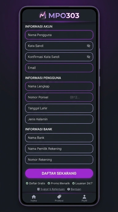 Tampilan halaman daftar mpo303