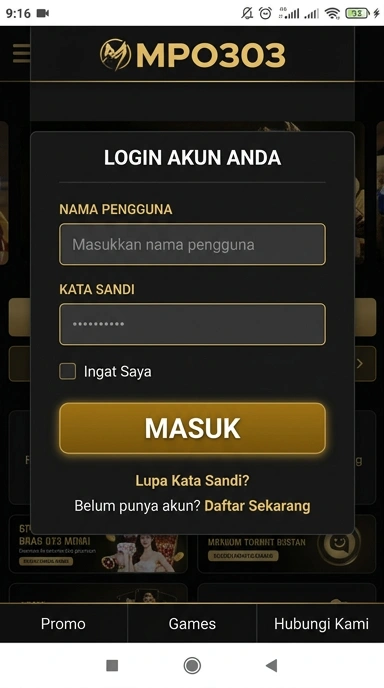Tampilan halaman login mpo303